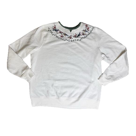 Vintage Holiday Bird Embroidered Winter Sweatshirt C&K Designs Ivory M - Picture 7 of 8